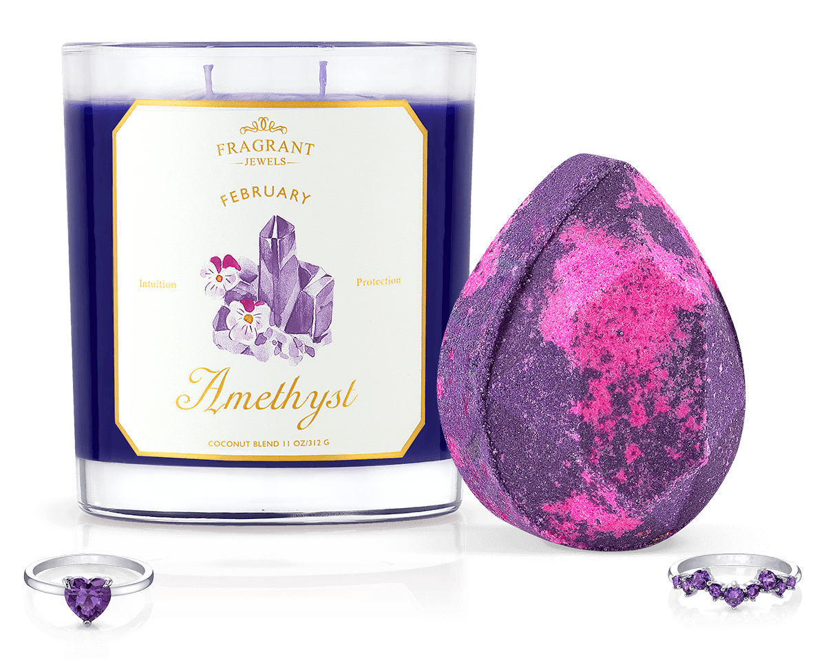Amethyst February Birthstone Candle and Bath Bomb Set