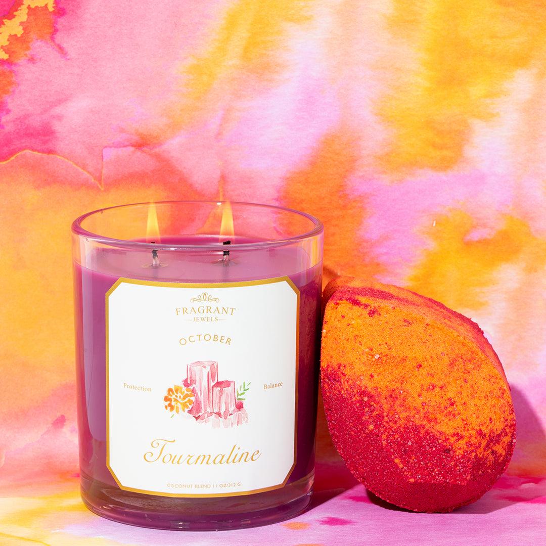 Tourmaline - October Birthstone Collection - Candle and Bath Bomb Set