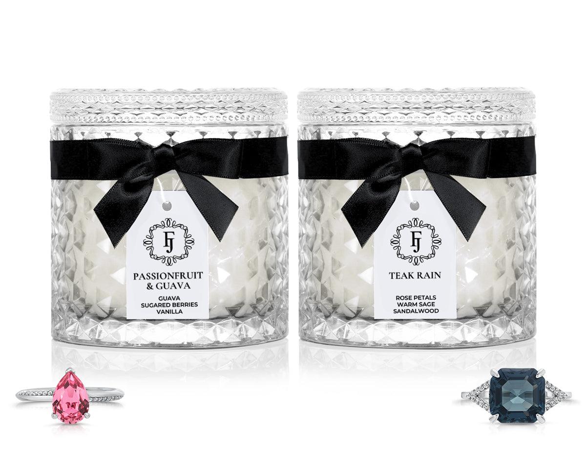 Passionfruit Guava + Teak Rain - Black Satin Collection - Jewel Candle Duo