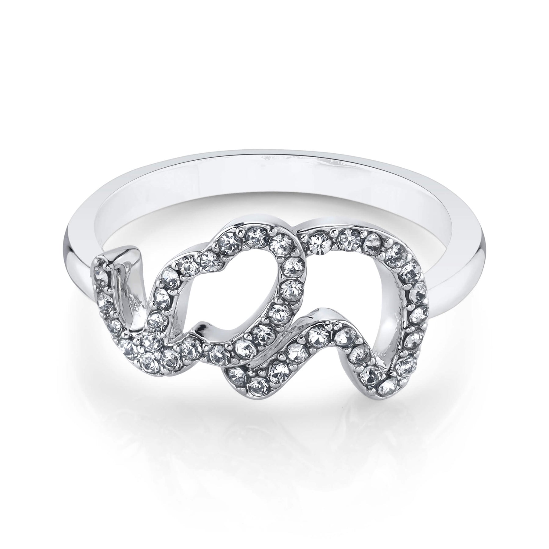 Elephant Silver Ring with Night Swarovski Crystals