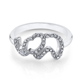 Elephant Silver Ring with Night Swarovski Crystals