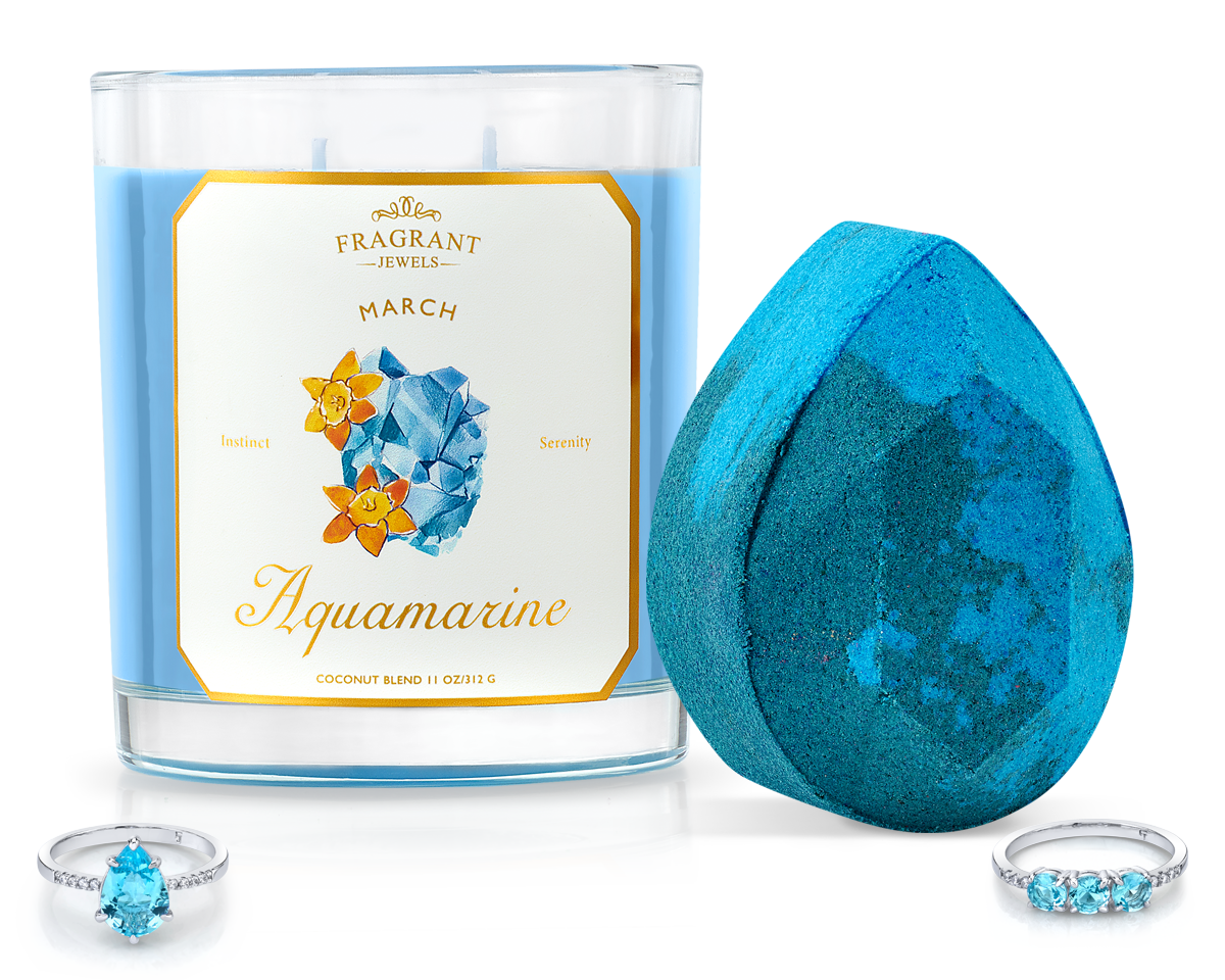 Aquamarine - March Birthstone Collection - Candle and Bath Bomb Set