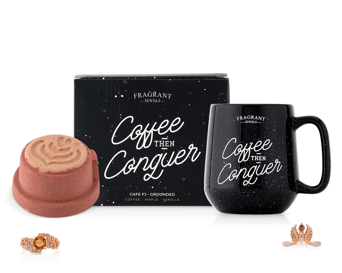 Cafe FJ: Grounded - Coffee Then Conquer - Candle and Bath Bomb Set