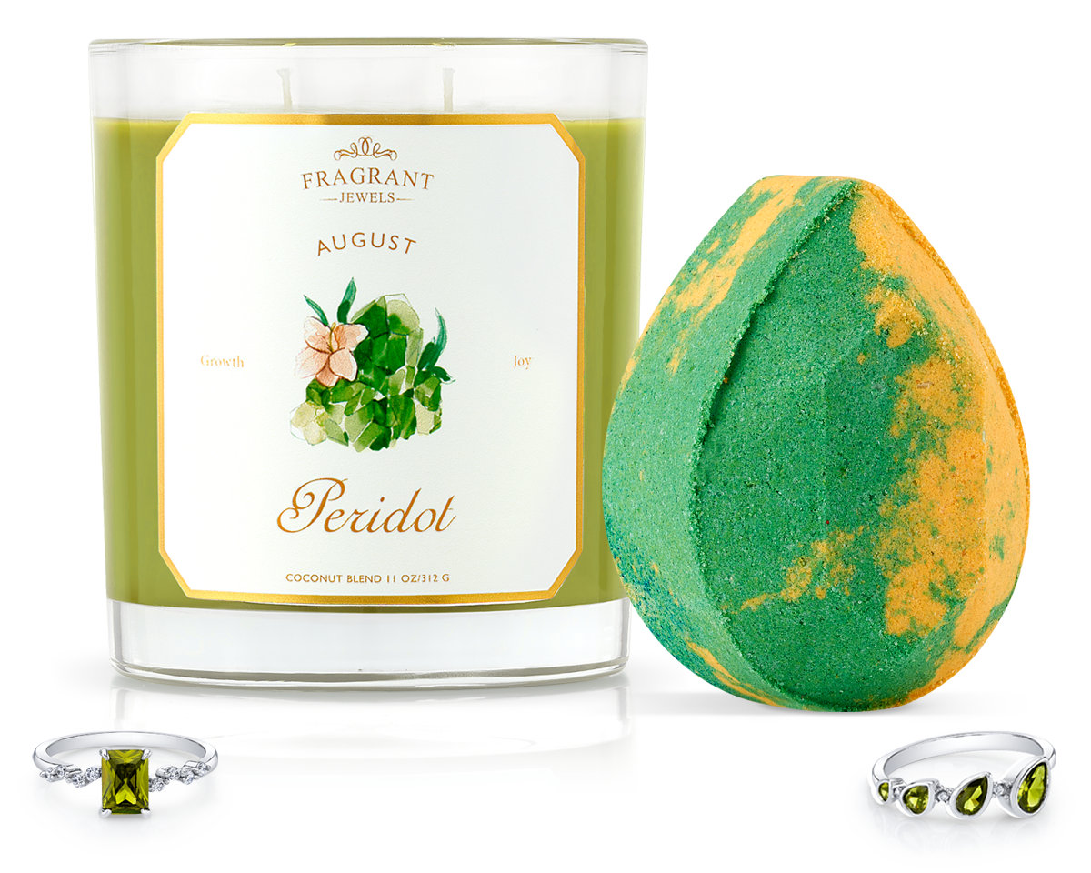 Peridot - August Birthstone Collection - Candle and Bath Bomb Set