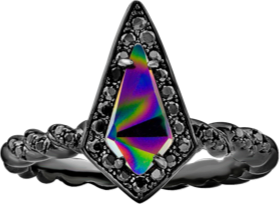 Black Ring with Iridescent Swarovski Rainbow Dark Crystal Center