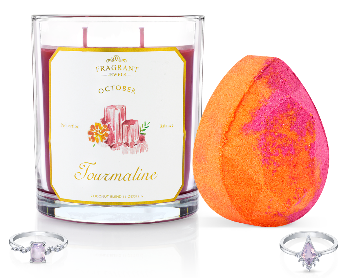 Tourmaline - October Birthstone Collection - Candle and Bath Bomb Set
